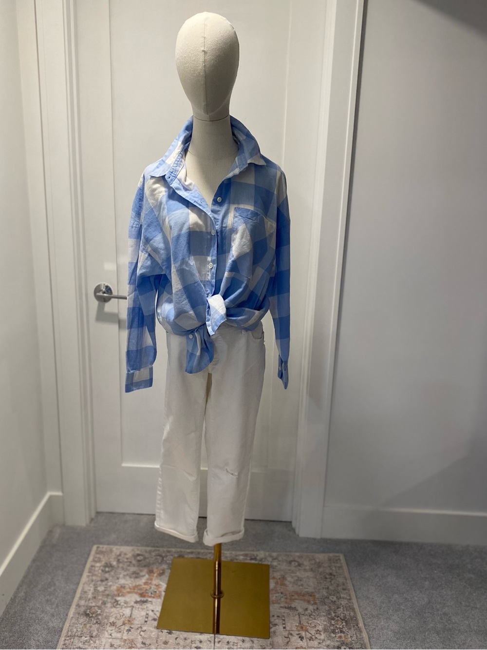 H&M Divided Light Blue & White Gingham Shirt